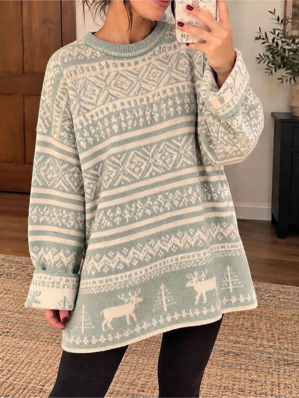 Cape Isle Knitters Vintage Nordic Fair Isle Moose Sweater Tunic XL 100% Cotton